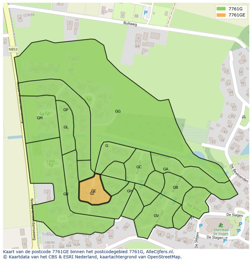 Afbeelding van het postcodegebied 7761 GE op de kaart.