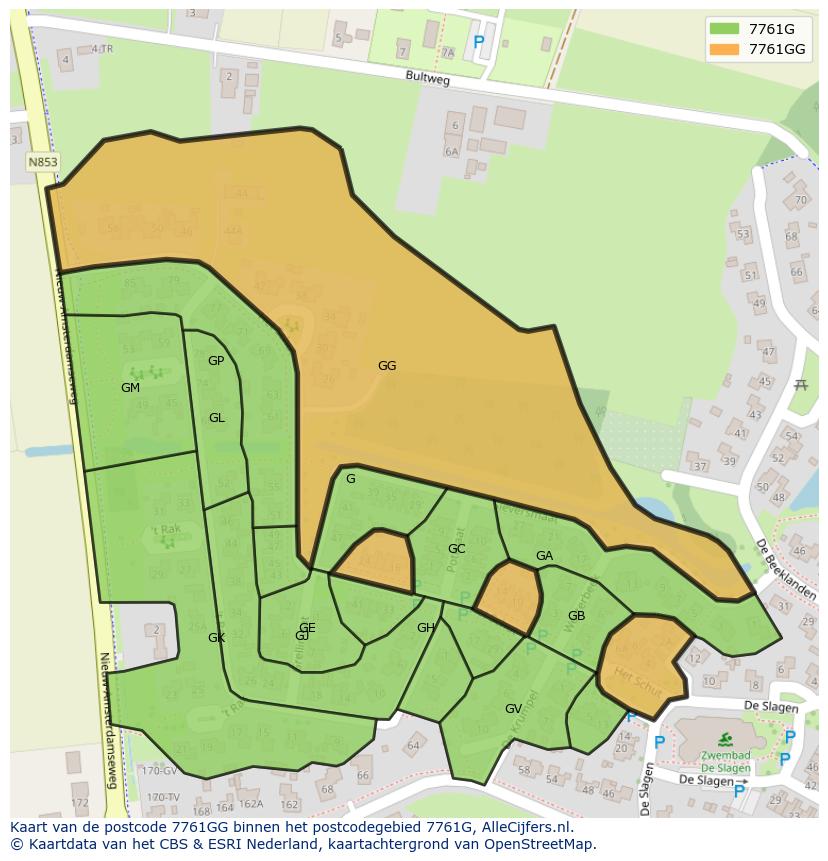 Afbeelding van het postcodegebied 7761 GG op de kaart.