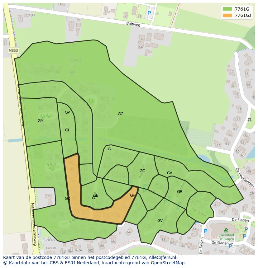 Afbeelding van het postcodegebied 7761 GJ op de kaart.