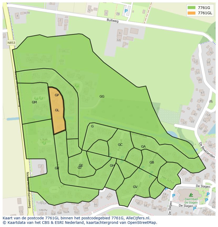 Afbeelding van het postcodegebied 7761 GL op de kaart.