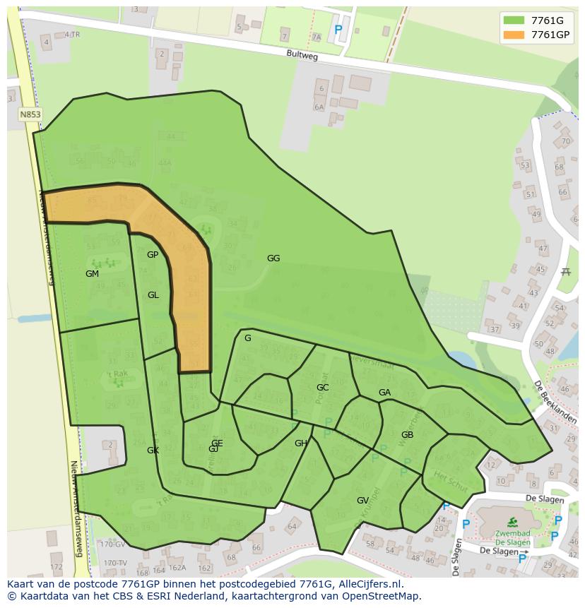 Afbeelding van het postcodegebied 7761 GP op de kaart.