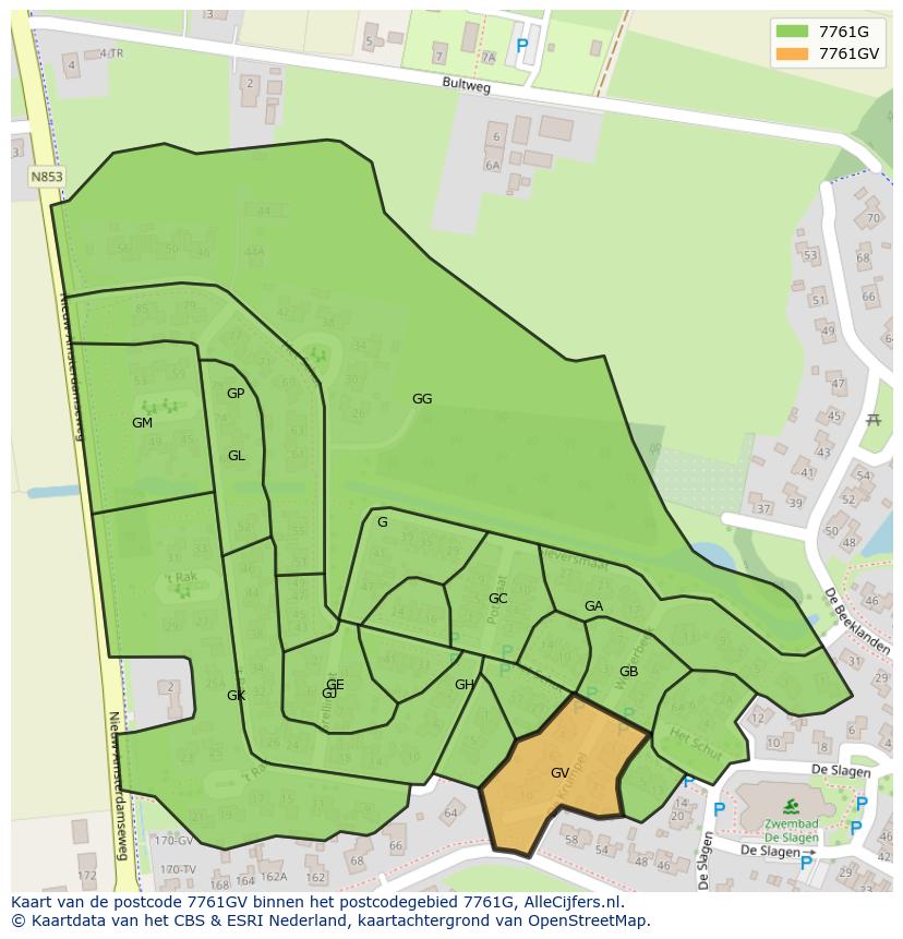 Afbeelding van het postcodegebied 7761 GV op de kaart.