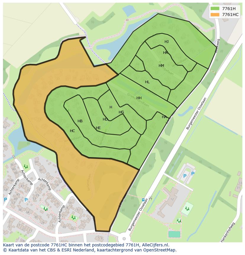 Afbeelding van het postcodegebied 7761 HC op de kaart.