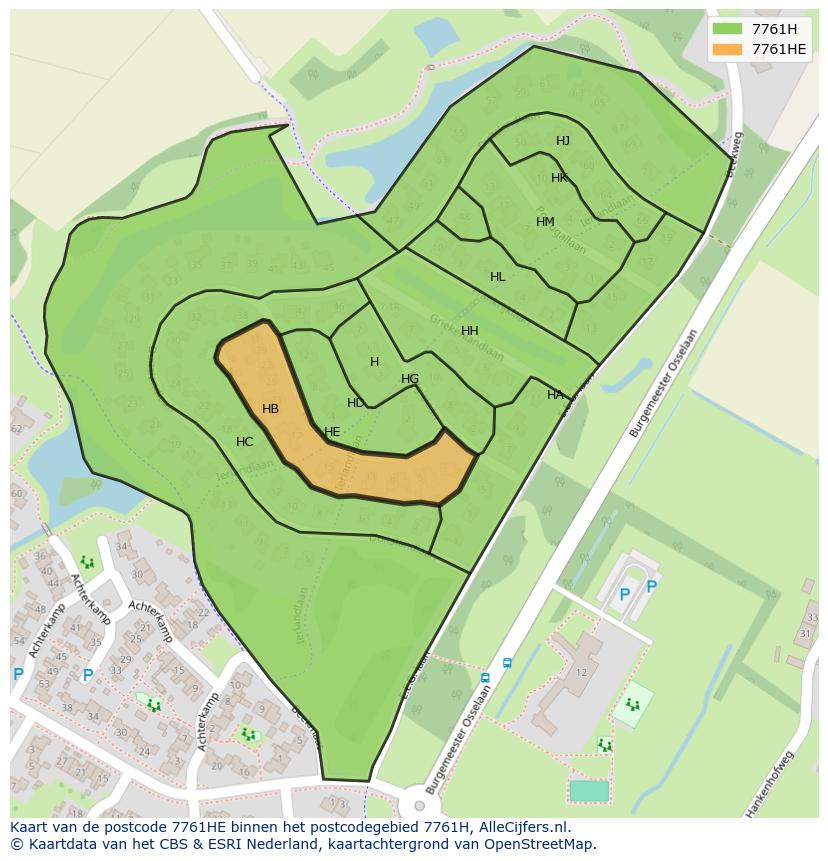 Afbeelding van het postcodegebied 7761 HE op de kaart.