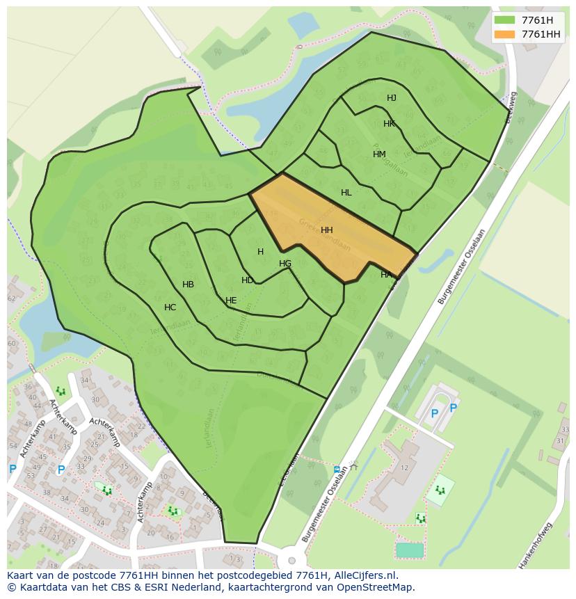 Afbeelding van het postcodegebied 7761 HH op de kaart.