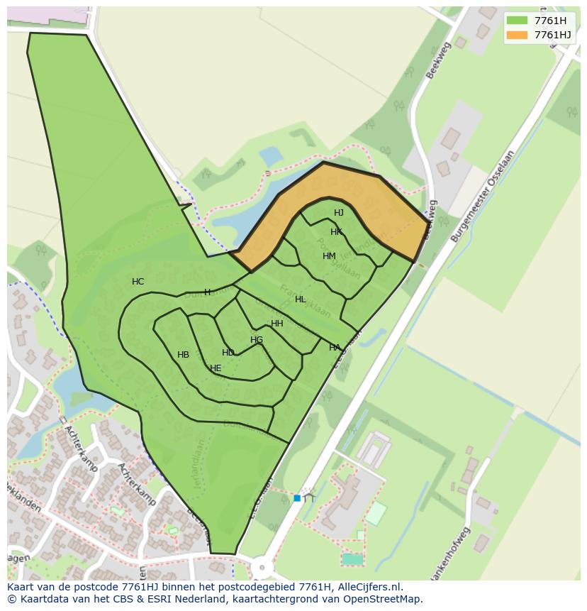 Afbeelding van het postcodegebied 7761 HJ op de kaart.