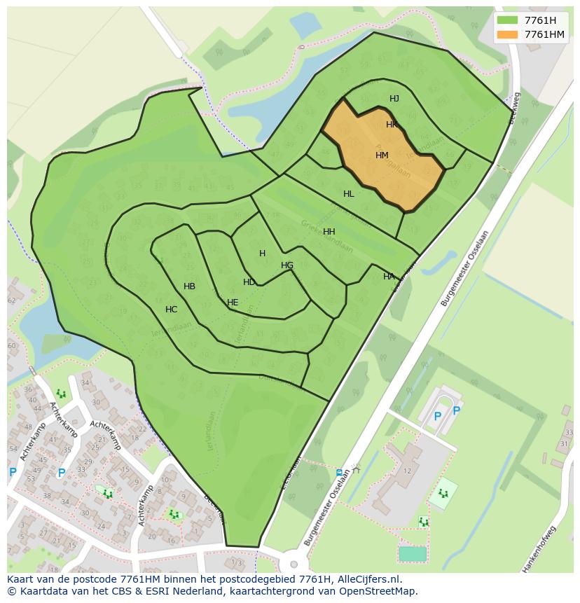 Afbeelding van het postcodegebied 7761 HM op de kaart.