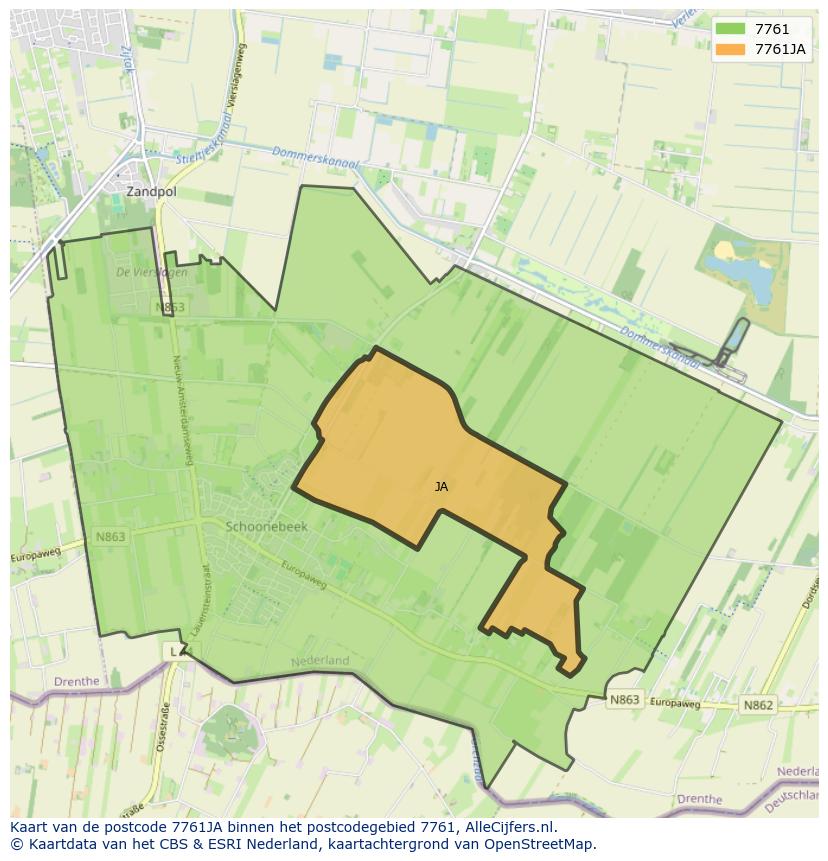 Afbeelding van het postcodegebied 7761 JA op de kaart.