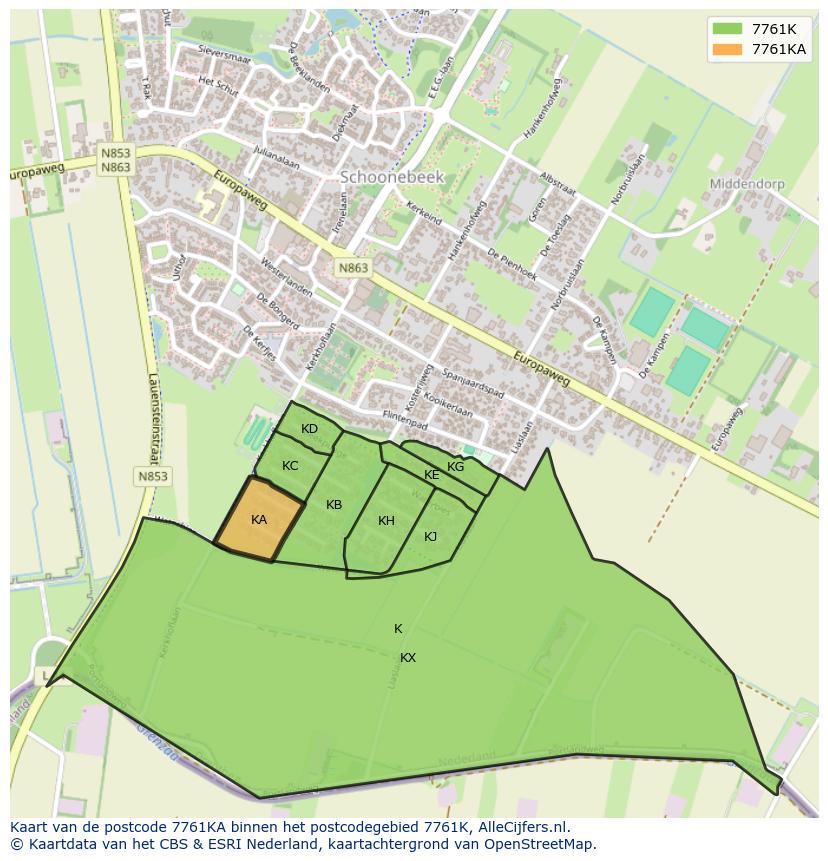 Afbeelding van het postcodegebied 7761 KA op de kaart.