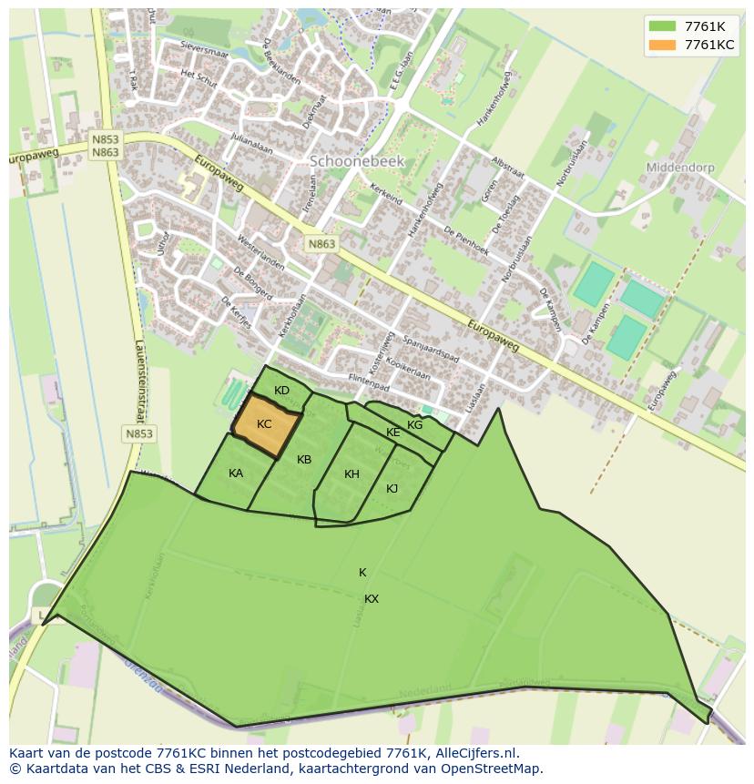 Afbeelding van het postcodegebied 7761 KC op de kaart.