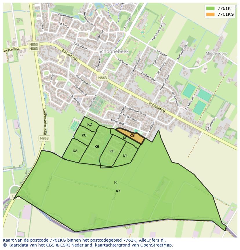 Afbeelding van het postcodegebied 7761 KG op de kaart.