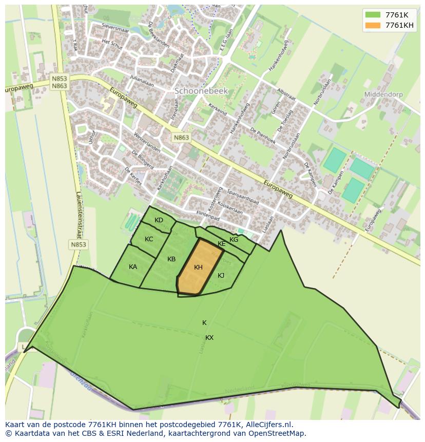 Afbeelding van het postcodegebied 7761 KH op de kaart.