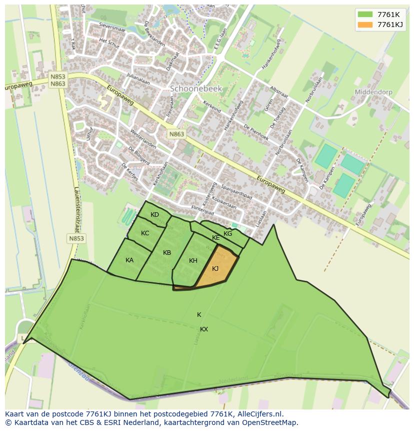 Afbeelding van het postcodegebied 7761 KJ op de kaart.