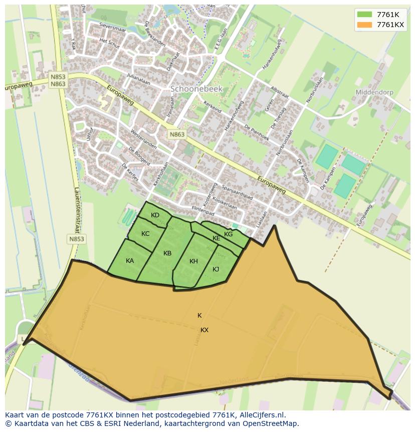 Afbeelding van het postcodegebied 7761 KX op de kaart.