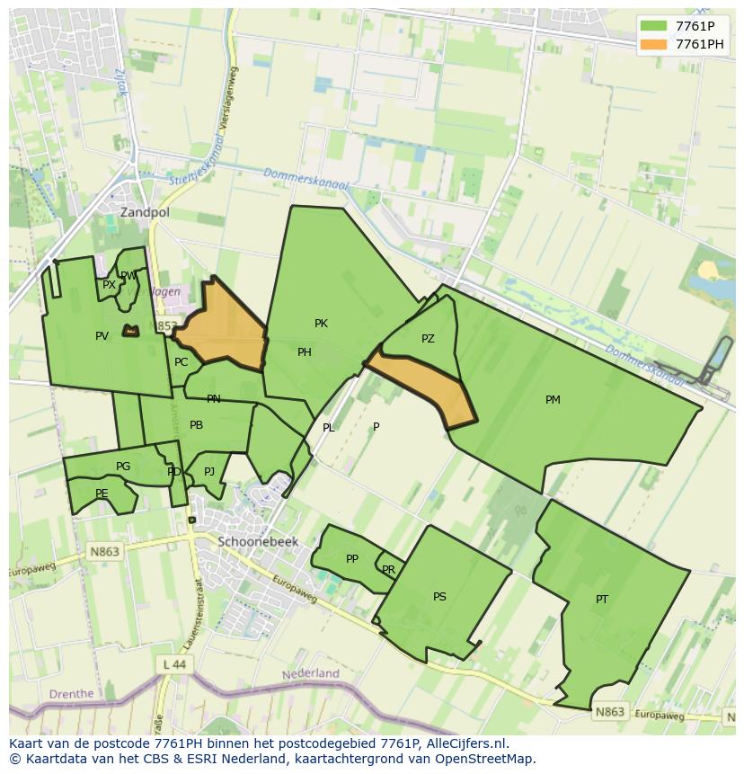 Afbeelding van het postcodegebied 7761 PH op de kaart.