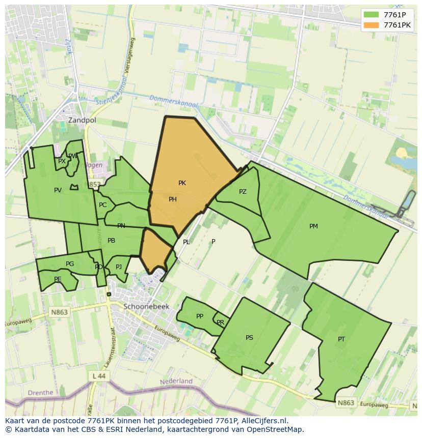 Afbeelding van het postcodegebied 7761 PK op de kaart.