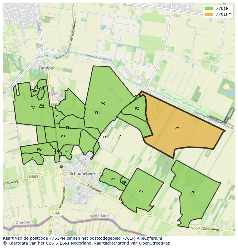 Afbeelding van het postcodegebied 7761 PM op de kaart.