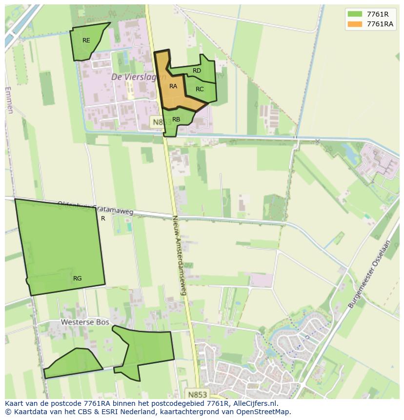 Afbeelding van het postcodegebied 7761 RA op de kaart.