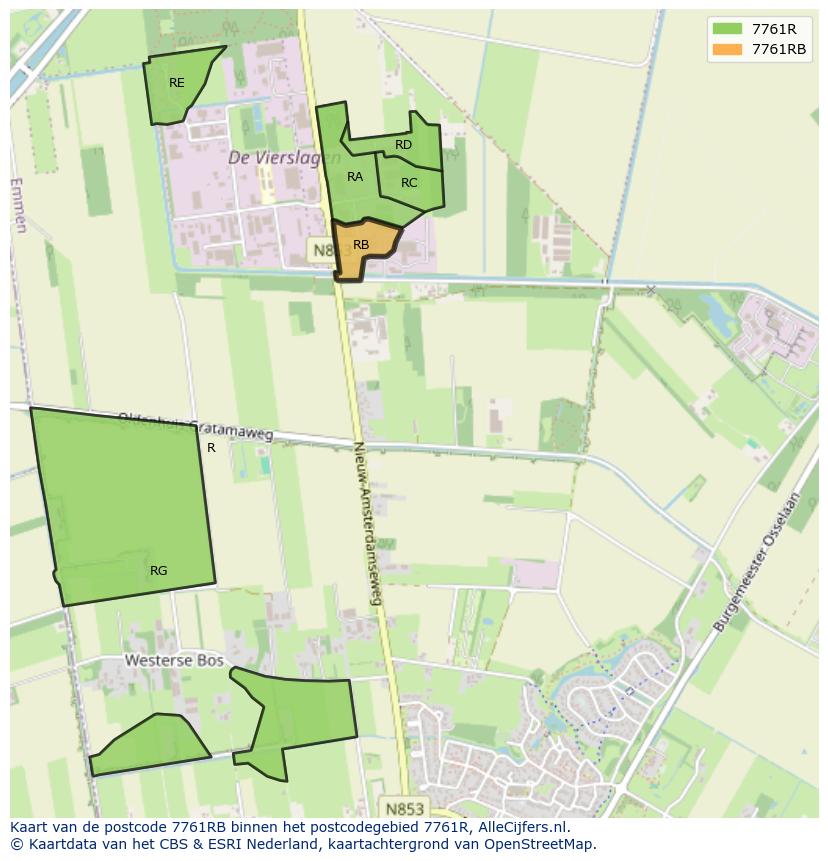 Afbeelding van het postcodegebied 7761 RB op de kaart.