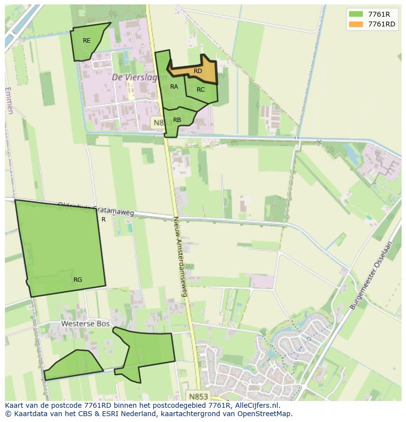 Afbeelding van het postcodegebied 7761 RD op de kaart.
