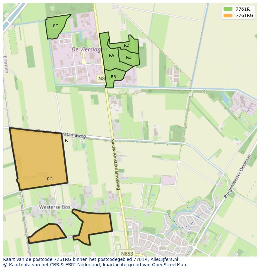 Afbeelding van het postcodegebied 7761 RG op de kaart.