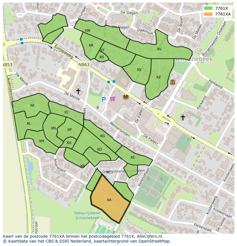 Afbeelding van het postcodegebied 7761 XA op de kaart.