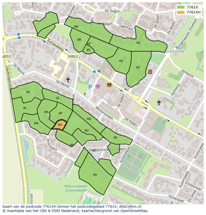 Afbeelding van het postcodegebied 7761 XH op de kaart.