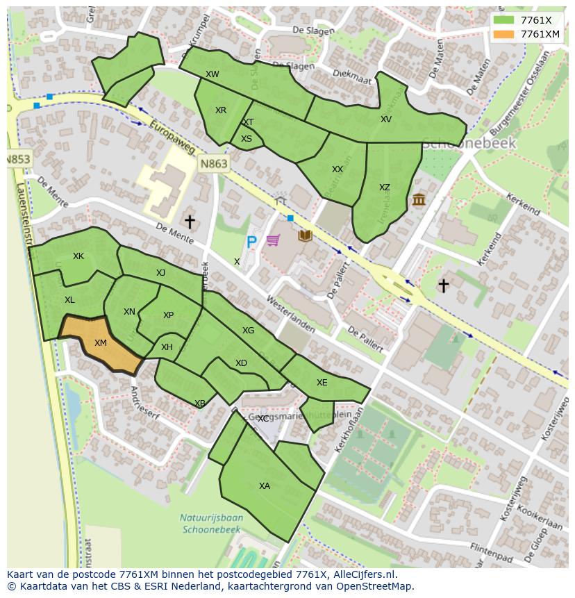 Afbeelding van het postcodegebied 7761 XM op de kaart.