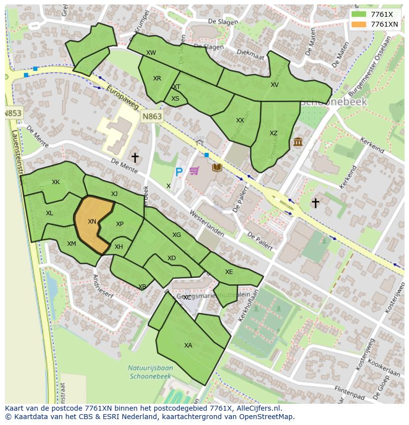 Afbeelding van het postcodegebied 7761 XN op de kaart.