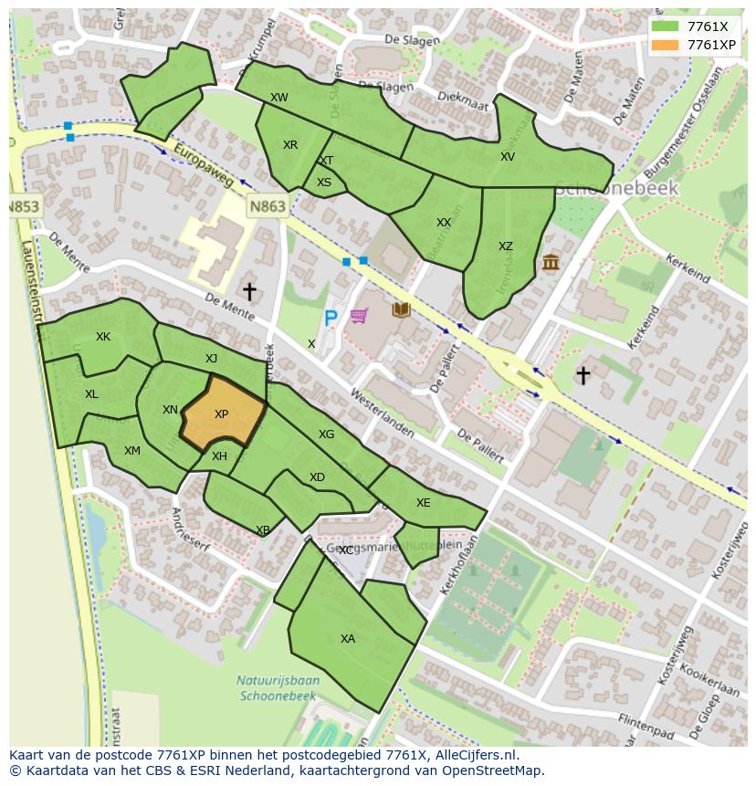 Afbeelding van het postcodegebied 7761 XP op de kaart.