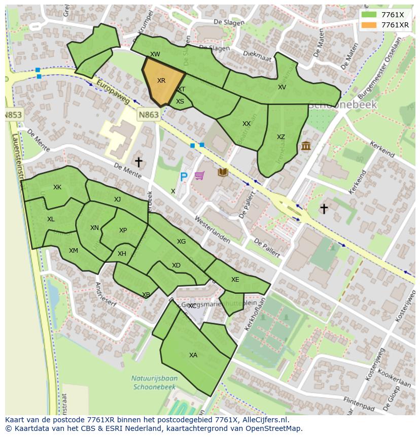 Afbeelding van het postcodegebied 7761 XR op de kaart.