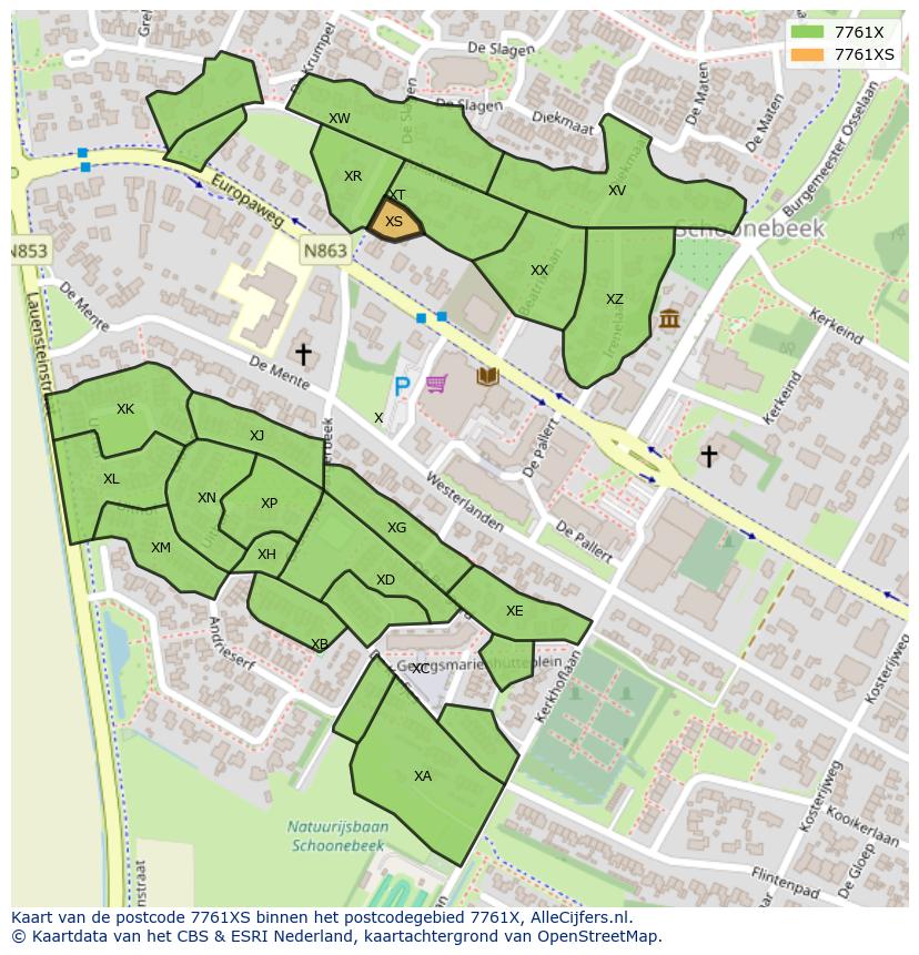 Afbeelding van het postcodegebied 7761 XS op de kaart.