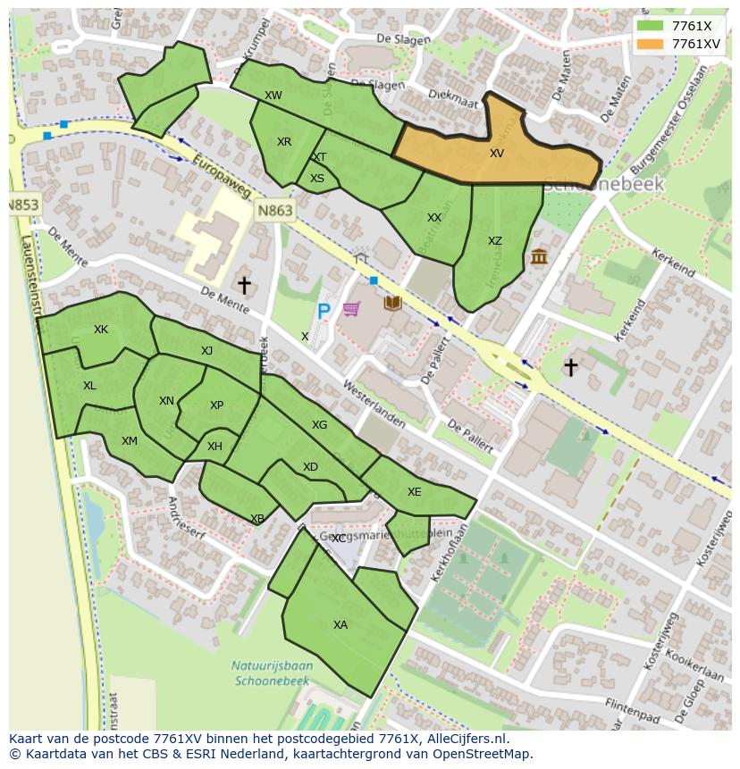 Afbeelding van het postcodegebied 7761 XV op de kaart.