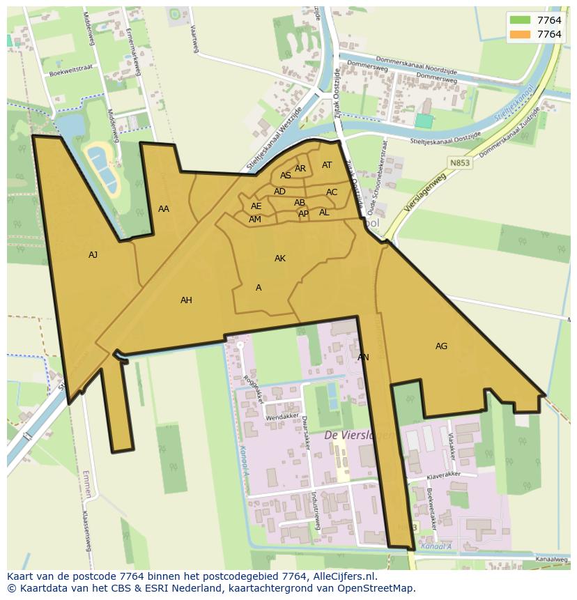 Afbeelding van het postcodegebied 7764 op de kaart.