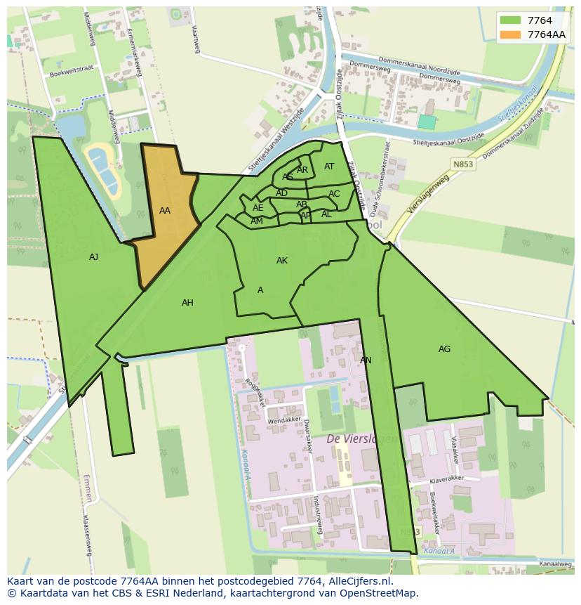 Afbeelding van het postcodegebied 7764 AA op de kaart.