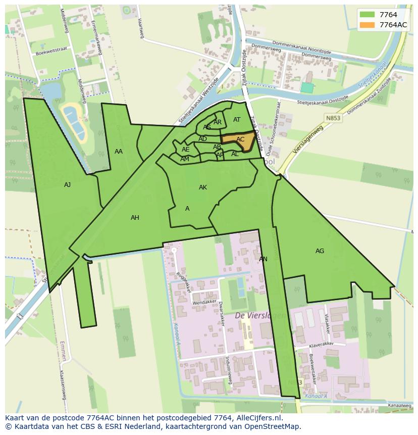 Afbeelding van het postcodegebied 7764 AC op de kaart.