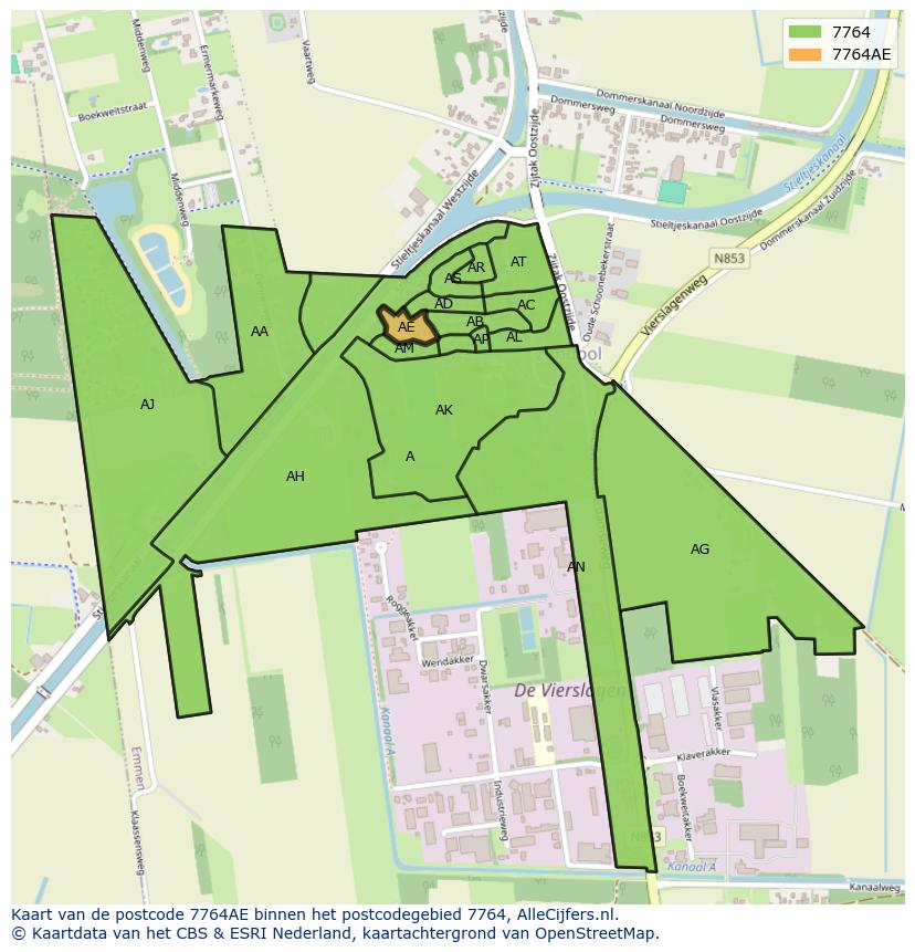 Afbeelding van het postcodegebied 7764 AE op de kaart.