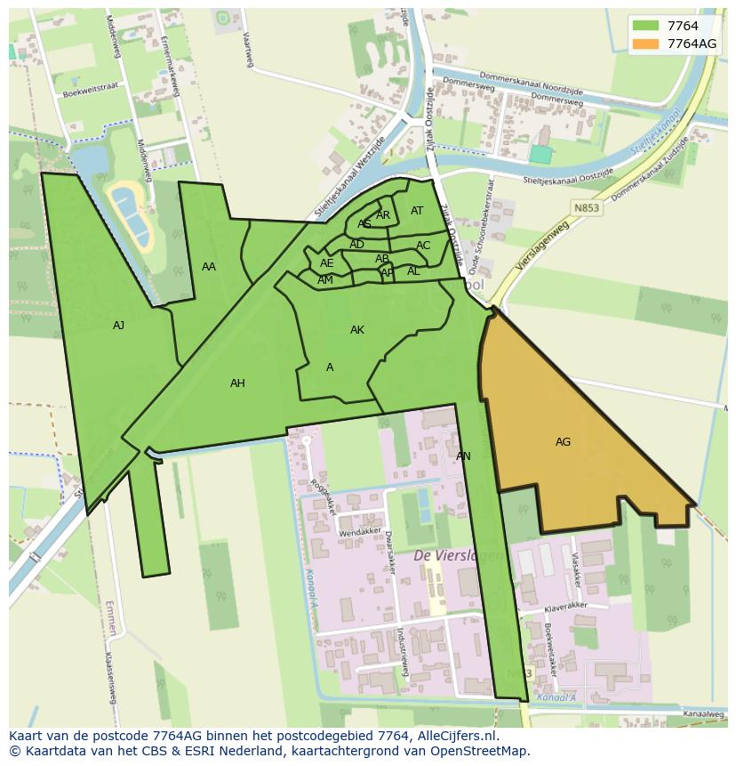 Afbeelding van het postcodegebied 7764 AG op de kaart.