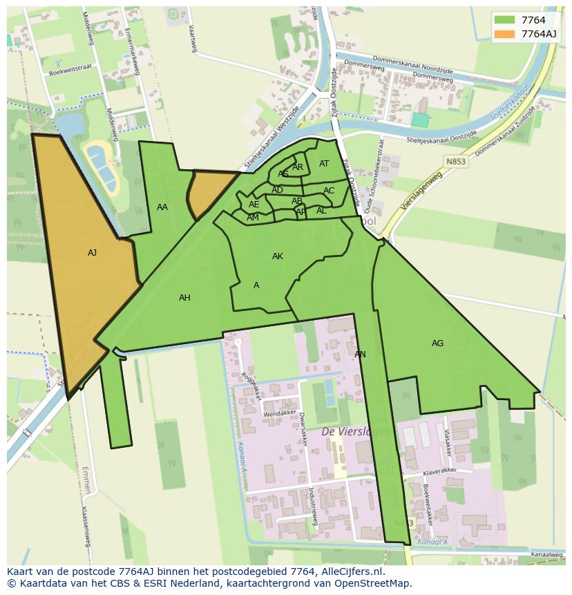 Afbeelding van het postcodegebied 7764 AJ op de kaart.