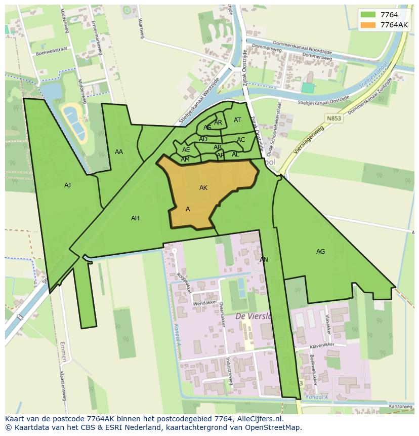 Afbeelding van het postcodegebied 7764 AK op de kaart.