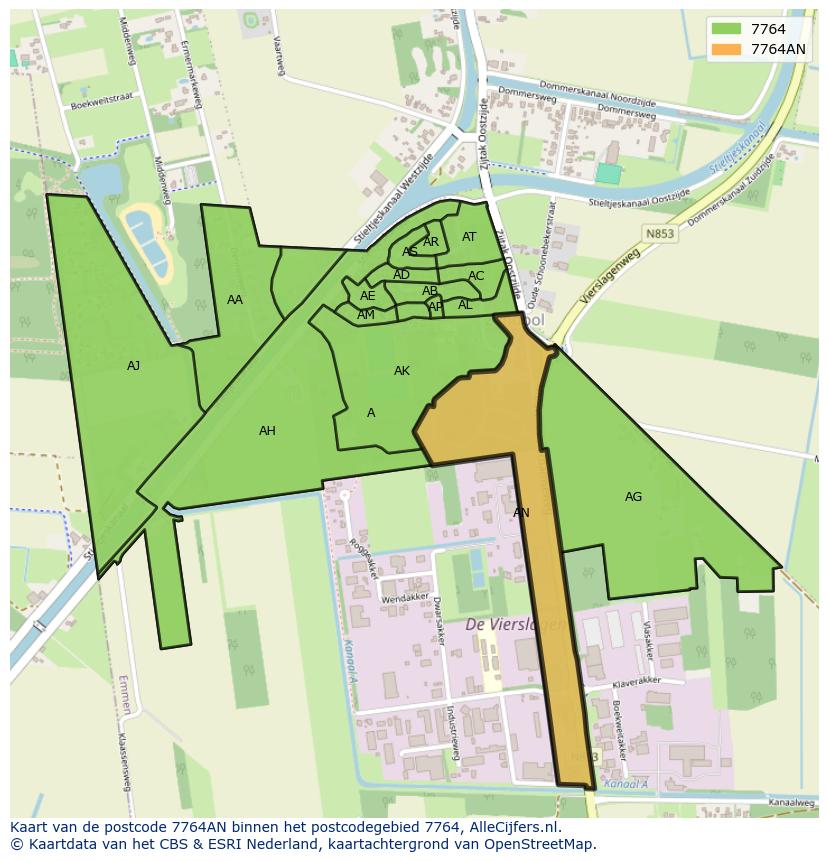 Afbeelding van het postcodegebied 7764 AN op de kaart.