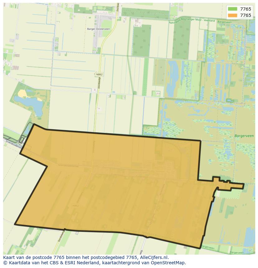 Afbeelding van het postcodegebied 7765 op de kaart.