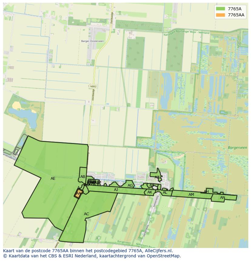 Afbeelding van het postcodegebied 7765 AA op de kaart.