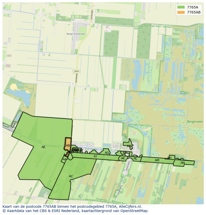 Afbeelding van het postcodegebied 7765 AB op de kaart.