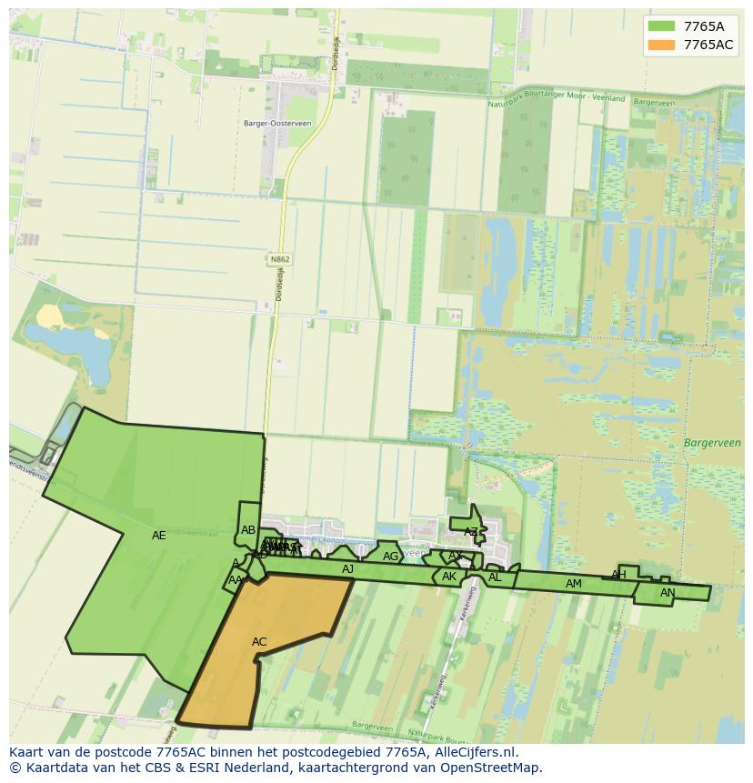 Afbeelding van het postcodegebied 7765 AC op de kaart.