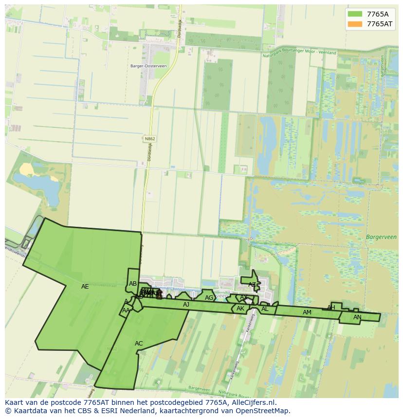 Afbeelding van het postcodegebied 7765 AT op de kaart.