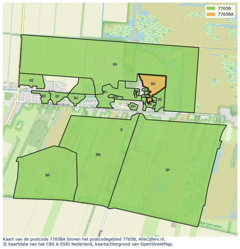 Afbeelding van het postcodegebied 7765 BA op de kaart.