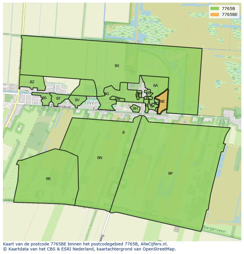 Afbeelding van het postcodegebied 7765 BE op de kaart.