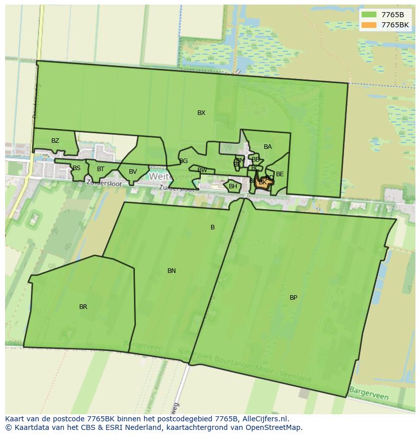 Afbeelding van het postcodegebied 7765 BK op de kaart.