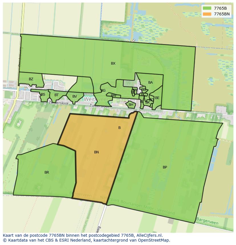 Afbeelding van het postcodegebied 7765 BN op de kaart.